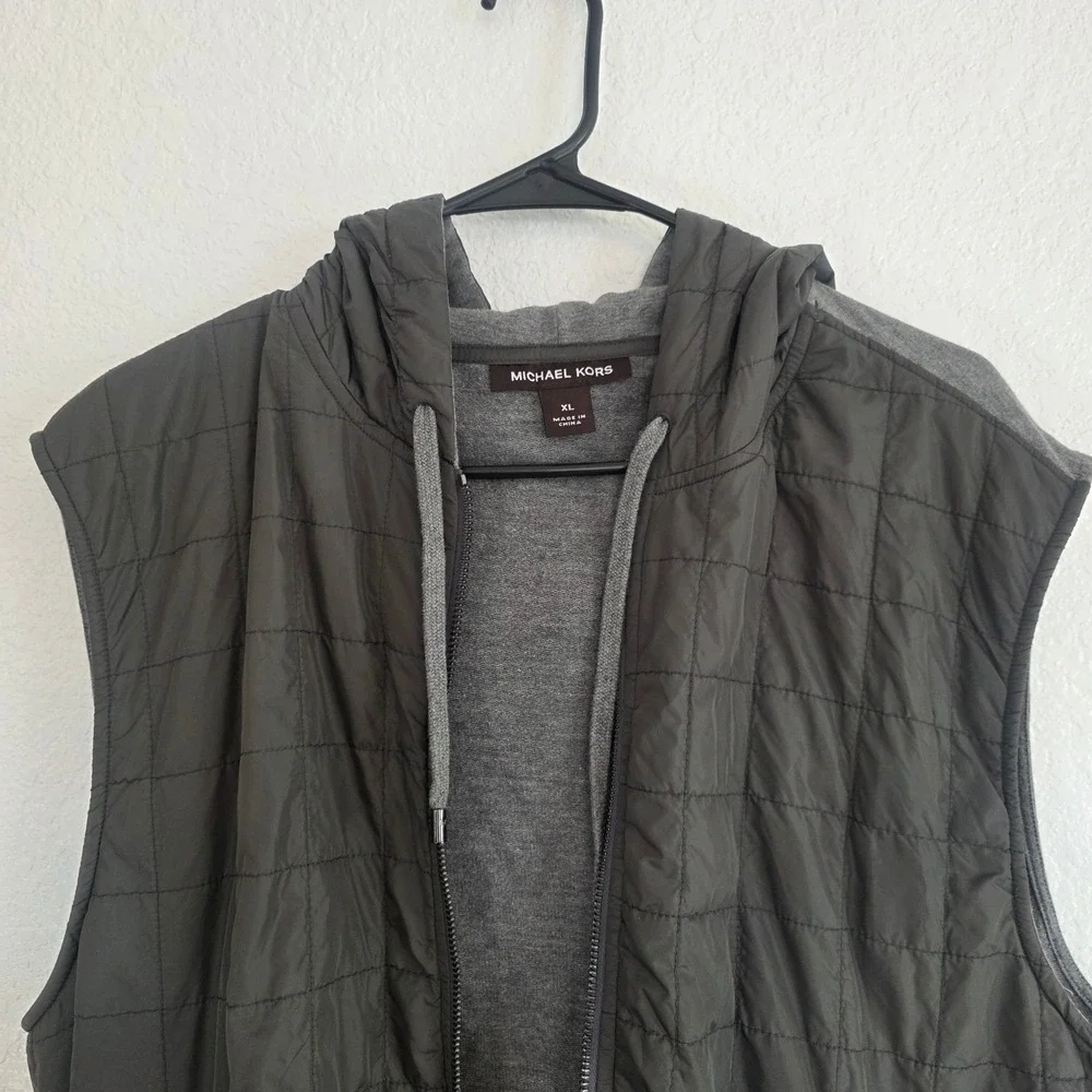 Michael Kors Mens‎ Quilted Vest Full Zip Hooded Olive Green Size XL
